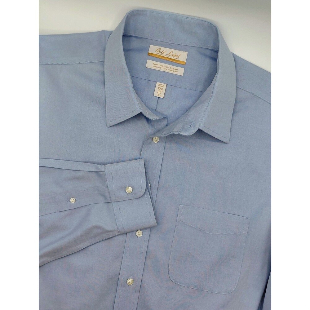 Roundtree & Yorke Gold Label Non-Iron EZ Wash Dress Shirt Men's 17.5/37 Blue NEW